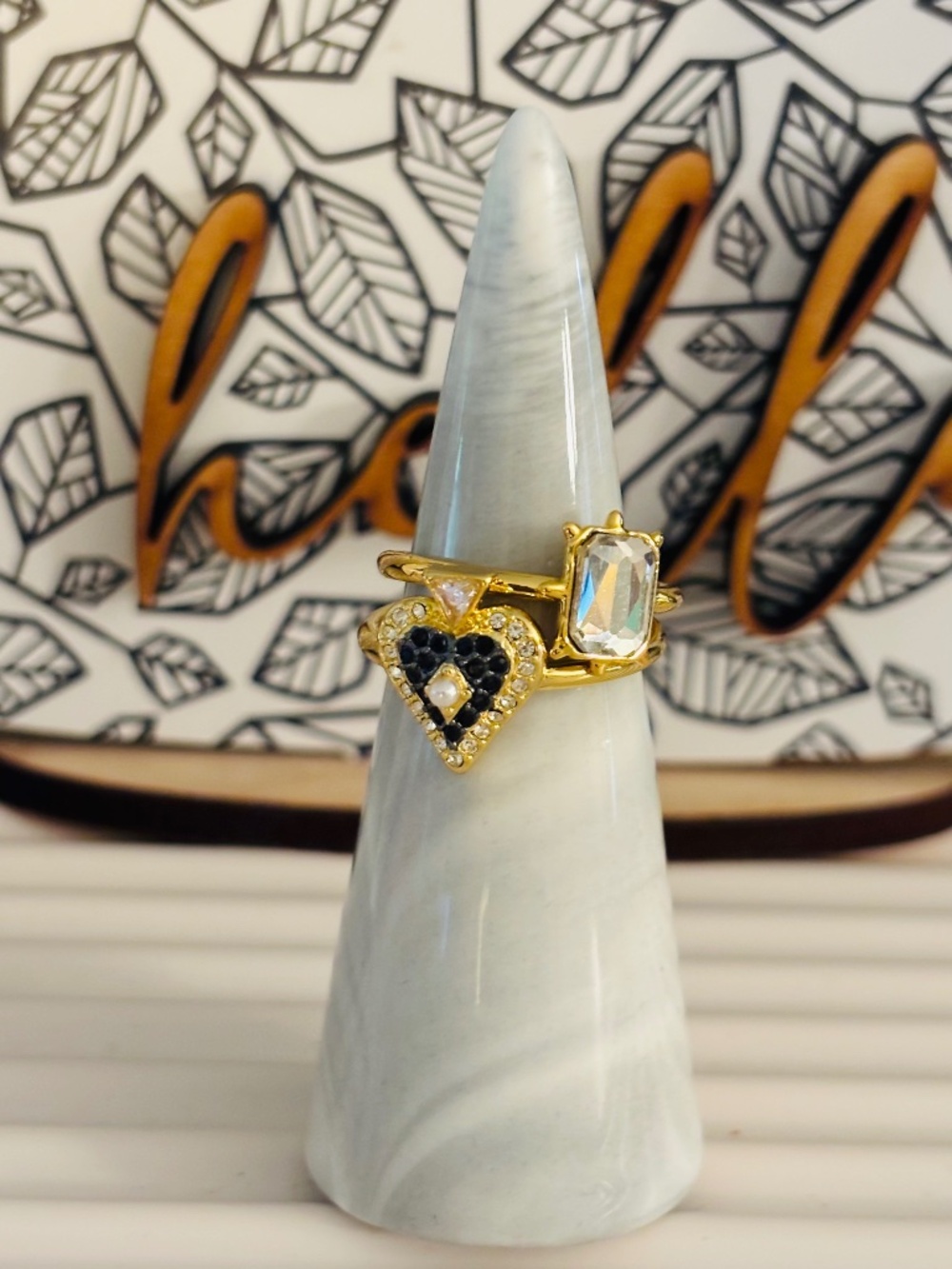 Stackable Spade and Gemstone Ring Set